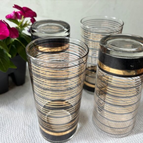 4 Vintage Black & Gold Culver Glasses - Picture 5 of 5